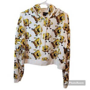 Nickelodeon XL Sponge Bob White Cropped Oversize Hoodie Sweatshirt JUNIORS